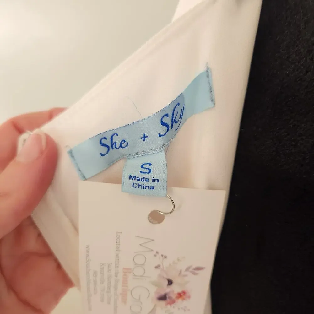 SHE + SKY White Sleeveless Romper with Bows, Size Small